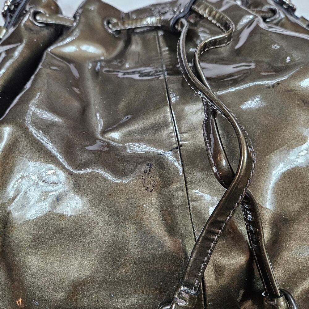 Coach Madison Marielle Drawstring Tote Bag Pewter Patent Leather - Picture 8 of 12
